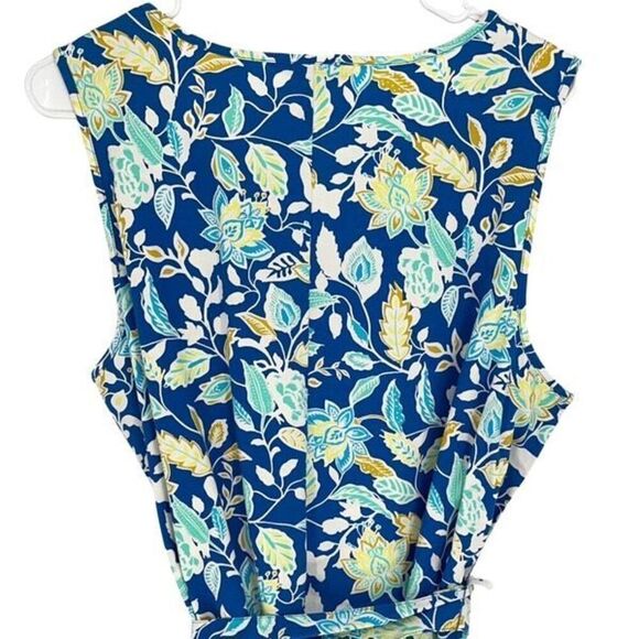 Croft‎ & Barrow Womens Floral Split Neck Sleeveless Dress Blue Size Large NWT - Picture 4 of 8